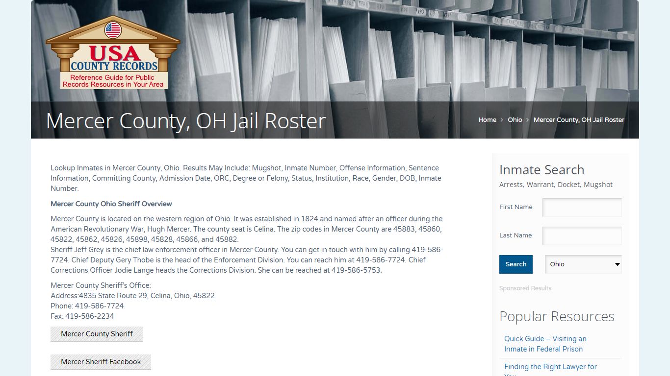 Mercer County, OH Jail Roster | Name Search